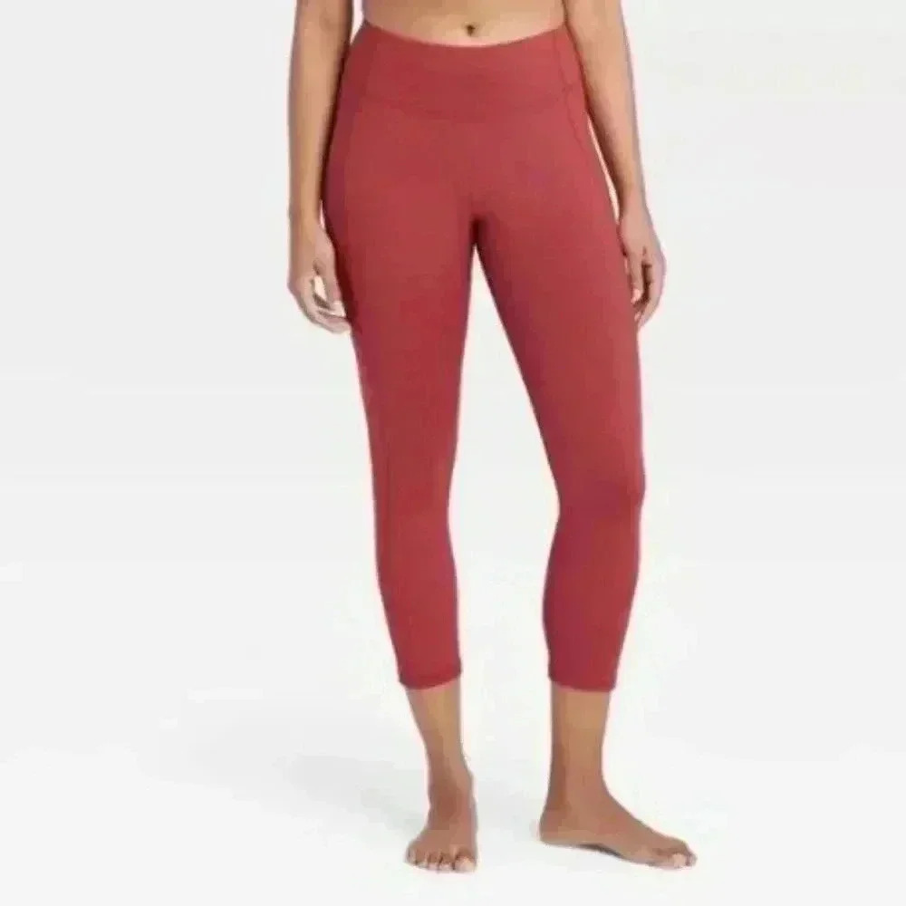 New! All in Motion-Mid-Rise Cranberry Red Capri Workout Leggings - Size XS